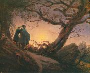 Caspar David Friedrich Zwei Manner in Betrachtung des Mondes oil painting